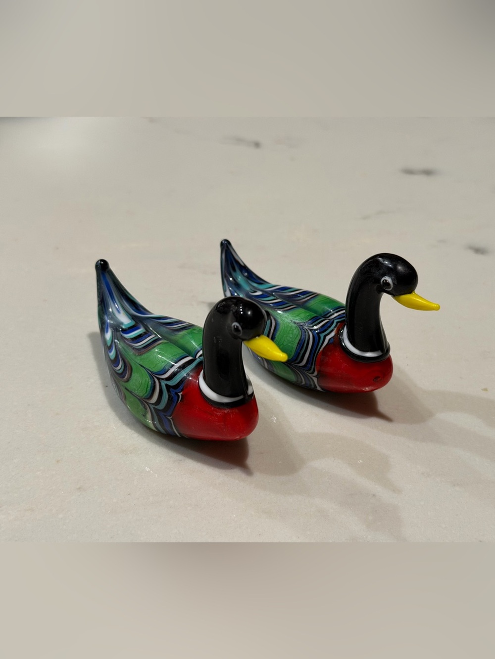 Hand-Blown Glass Decorative Duck Pair - Multicolor